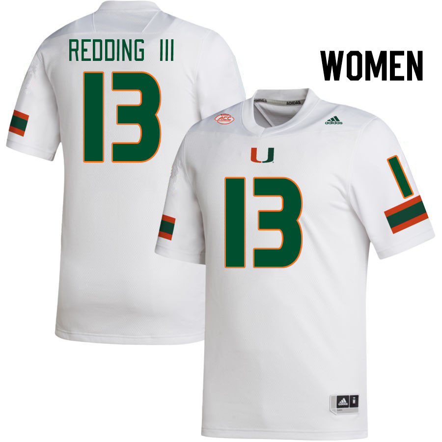 Women #13 Michael Redding III Miami Hurricanes College Football Jerseys Stitched-White